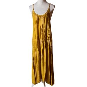 9 Seed Resort Low Back Maxi Dress -crinkled chiffon mustard yellow - OS NWT